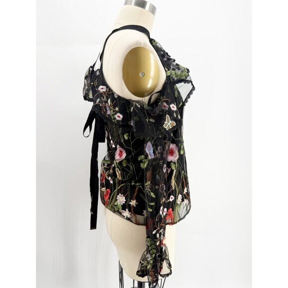 ALEXIS Kylie Black Floral Embroidered Sheer Long Sleeve Blouse Size S - Picture 3 of 11